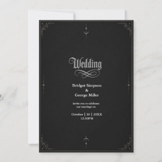 black Gothic Minimalist Moon Star Wedding Invitation
