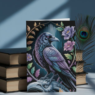 Black Gothic Raven Art Notecard