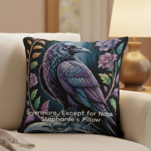 Black Gothic Raven with Floral Humor Cushion
