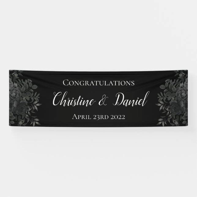Black Gothic Rose Elegant Wedding Banner (Horizontal)