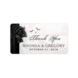 Black Gothic Roses & Bats Wedding Thank You Label