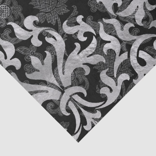 Black Gothic Silver Filigree Pattern Tissue Paper (Detail)