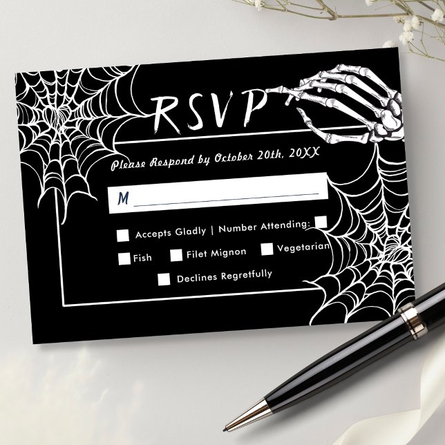 Black Gothic Skeleton Elegant Hallowedding RSVP (Creator Uploaded)