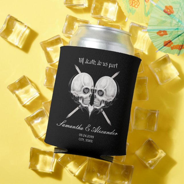 Black Gothic Skeleton Skull Heart Wedding Can Cooler (In Situ Summer)