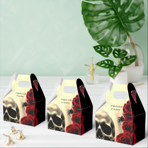 Black Gothic Skull and Red Roses Halloween Wedding Favour Box