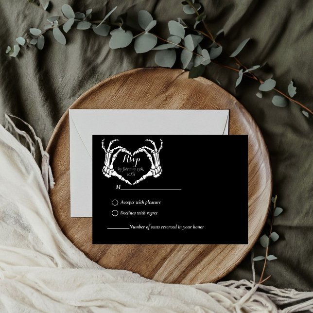 Black Gothic Skull Skeleton wedding RSVP Card (Creator Uploaded)