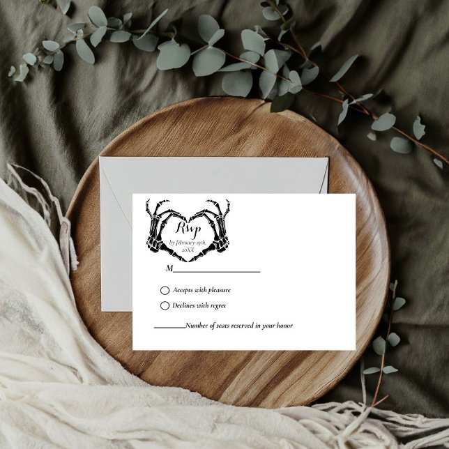 Black Gothic Skull Skeleton wedding RSVP Card (Creator Uploaded)