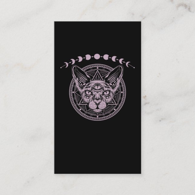 Black Gothic Sphynx Cat Goth Moon Business Card (Front)