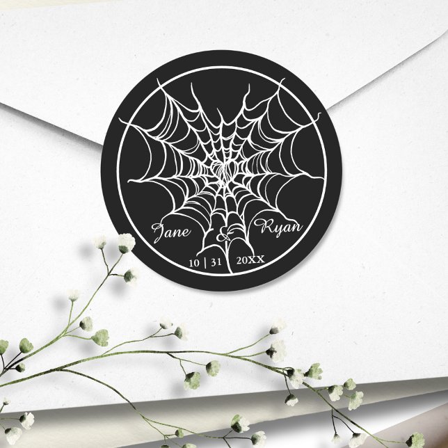 Black Gothic Spooky HalloWedding  Classic Round Sticker (Creator Uploaded)