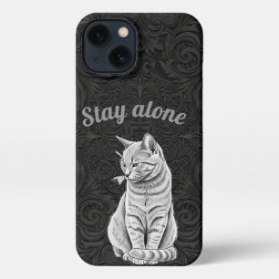 Black Gothic Stay Alone Grumpy Cat Floral iPhone 13 Case