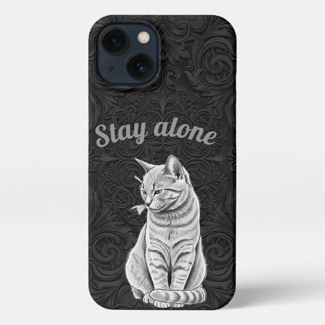 Black Gothic Stay Alone Grumpy Cat Floral iPhone Case (Back)