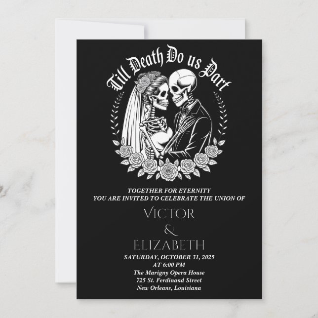 Black Gothic Till Death Do Us Part Wedding Invitation (Front)