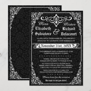 Black Gothic Victorian Damask Wedding Invitations