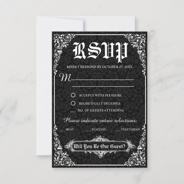 Black Gothic Victorian Wedding Response Cards (Front)
