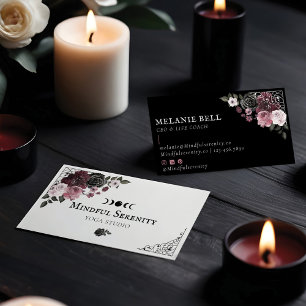 Black Gothic Watercolor Floral Holistic Wellness  Business Card