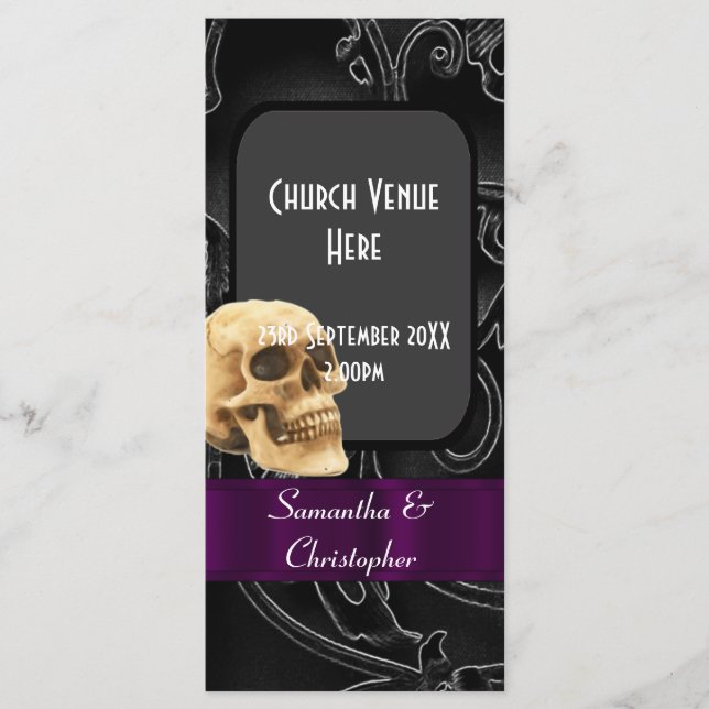 Black gothic wedding program programme (Front)