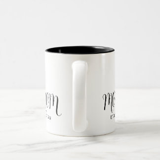 Black Graceful Script Established New Mom Two-Tone Coffee Mug
