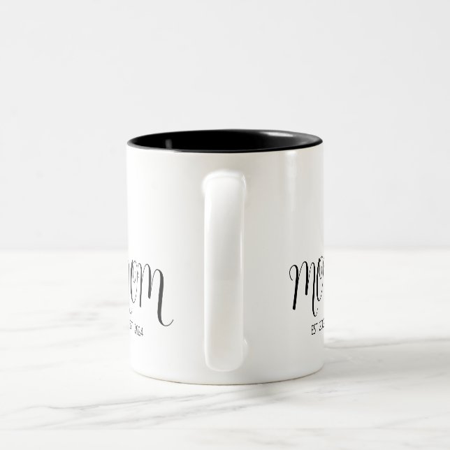 Black Graceful Script Established New Mom Two-Tone Coffee Mug (Handle)