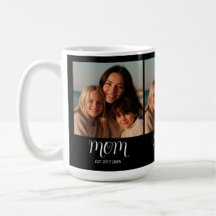 Black Graceful Script Mom Established 3 Photo  Coffee Mug