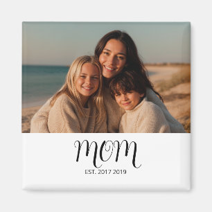 Black Graceful Script Mom Established Photo Gift Magnet