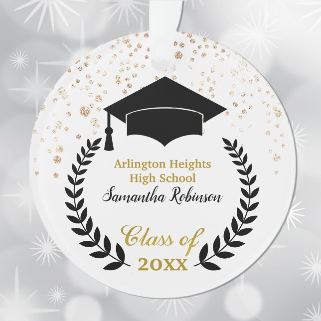 Black Grad Cap and Laurel Graduation Ornament (Creator Uploaded)