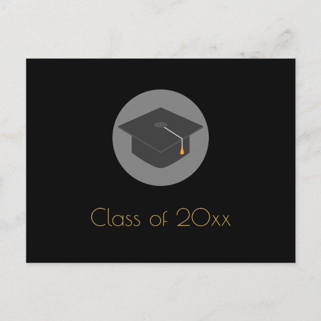 Black Grad Cap Class of 20xx Graduation Party Invitation Postcard (Front)