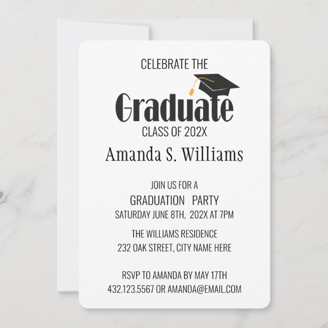 Black Grad Cap Graduation Party Invitation (Front)