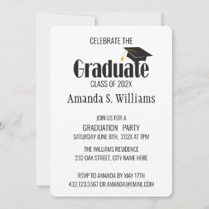 Black Grad Cap Graduation Party Invitation