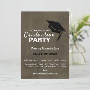Black Grad Cap, Graduation Party Invitation