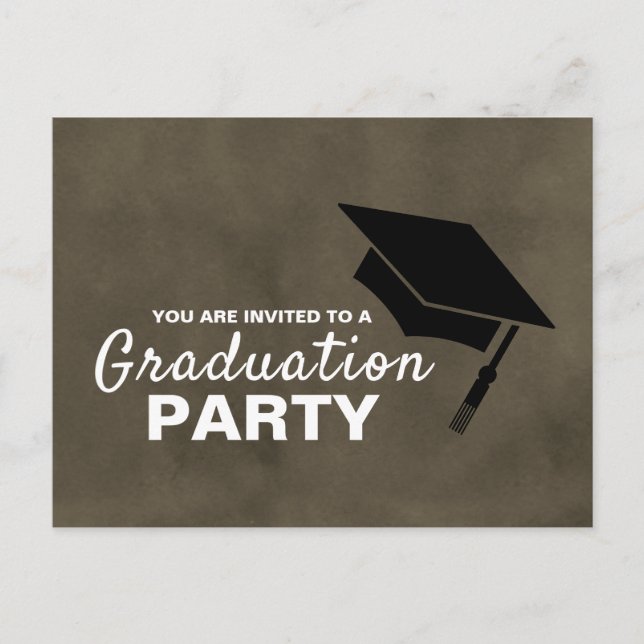 Black Grad Cap, Graduation Party Invitation (Front)