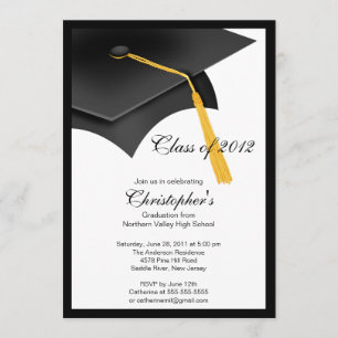 Black Grad Cap Graduation Party Invitation