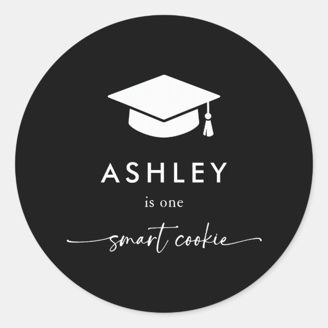 Black Grad Cap One Smart Cookie Graduation Favour Classic Round Sticker (Front)