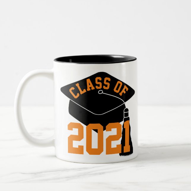 Black Grad Cap Orange Class of 2024 Two-Tone Coffee Mug (Left)