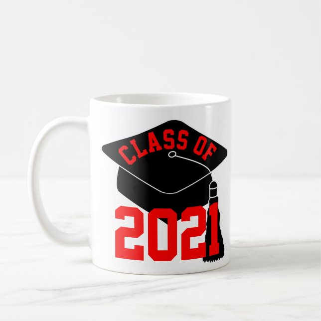 Black Grad Cap Red Class of 2024 Coffee Mug (Left)