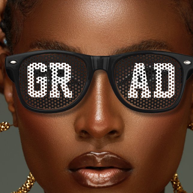 Black Grad College High School Senior Graduation Retro Sunglasses (black and white grad graduation retro sunglasses)