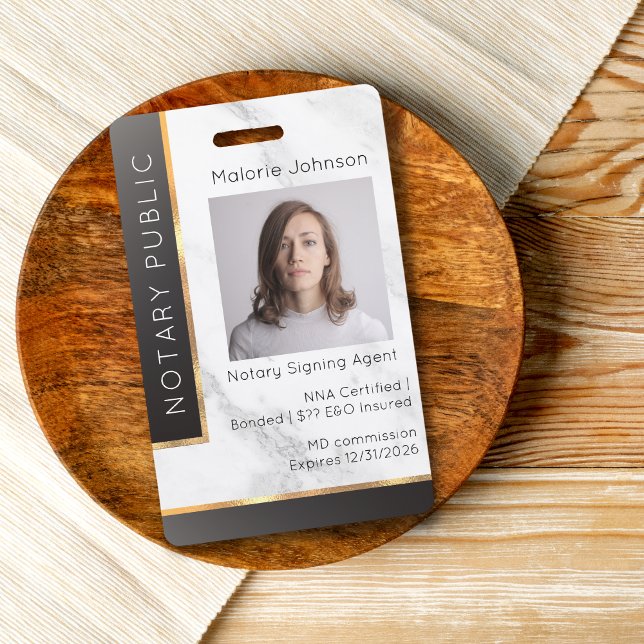 Black Gradient Gold Marble Proessional Notary ID Badge (Creator Uploaded)