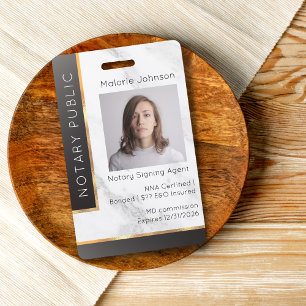 Black Gradient Gold Marble Proessional Notary ID ID Badge