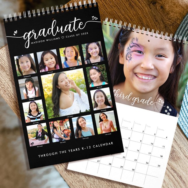 Black Graduate K–12 Script Photo Collage 15 Month Calendar (Creator Uploaded)