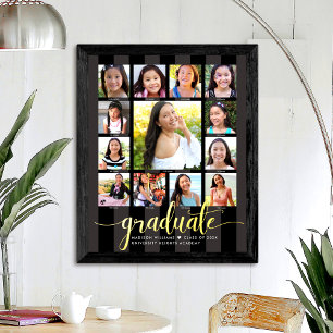 Black Graduate K–12 Script Photo Collage Real Gold Foil Prints