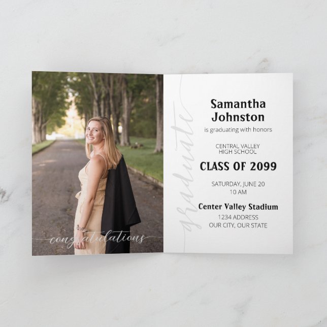 Black Graduate Script Modern Photo Invitation (Inside)