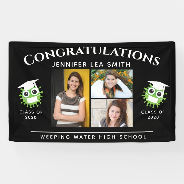 Black Graduation Banners Personalised with Photos (Horizontal)