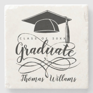Black Graduation Cap Add Name and Year Stone Coaster