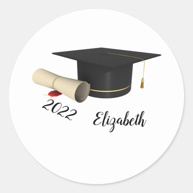 Black Graduation Cap , Diploma  Classic Round Sticker (Front)