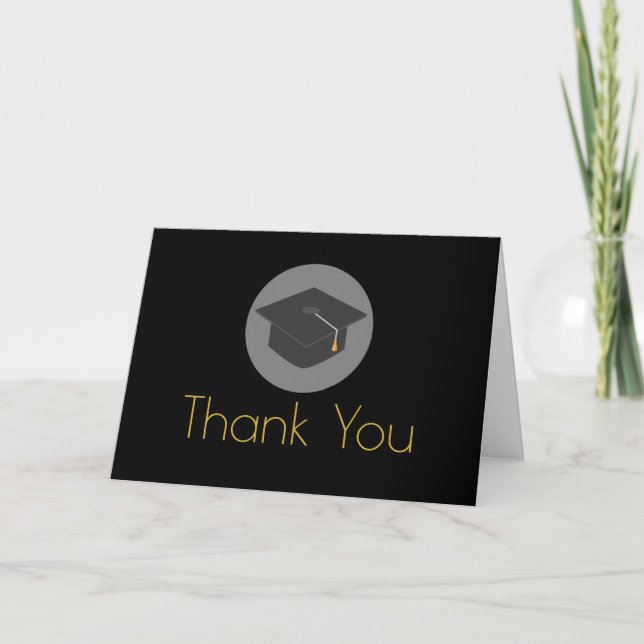 Black Graduation Cap Gold Lettering Thank You (Front)