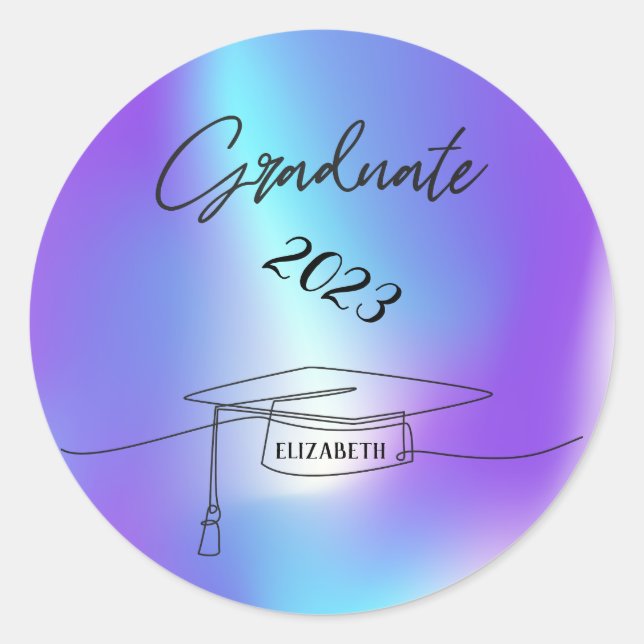 Black Graduation Cap,Holographic  Classic Round Sticker (Front)