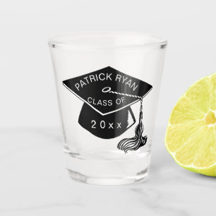 Black Graduation Cap Monogram Name Class of 2023 Shot Glass
