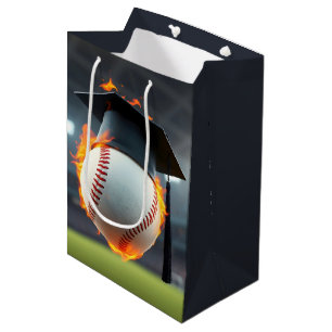 Black Graduation Cap On a Flaming Baseball Medium Gift Bag