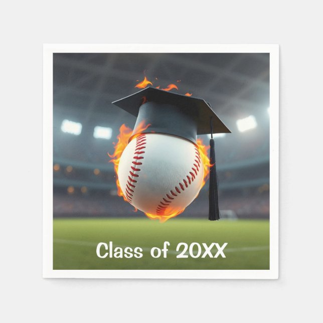 Black Graduation Cap On a Flaming Baseball Napkin (Front)