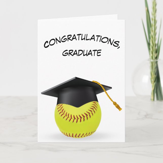 Black Graduation Cap On a Yellow Softball Card (Front)