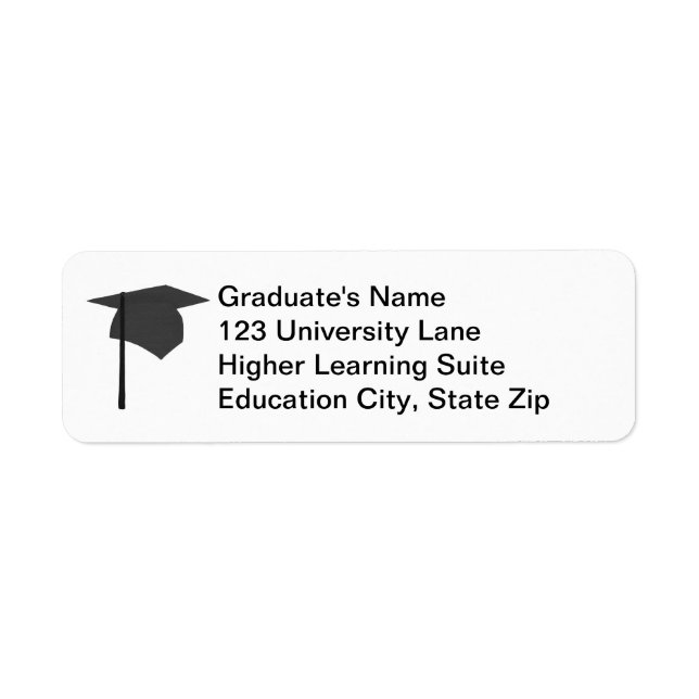 Black Graduation Cap, Tassel Return Address Labels (Front)